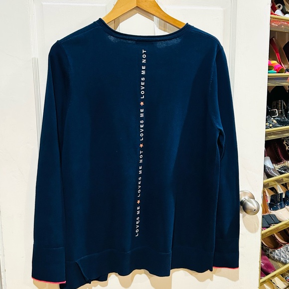 Lisa Todd Sweater Navy Blue Daisy Embroidered Preppy Quirky Couture Size XL - Picture 6 of 8